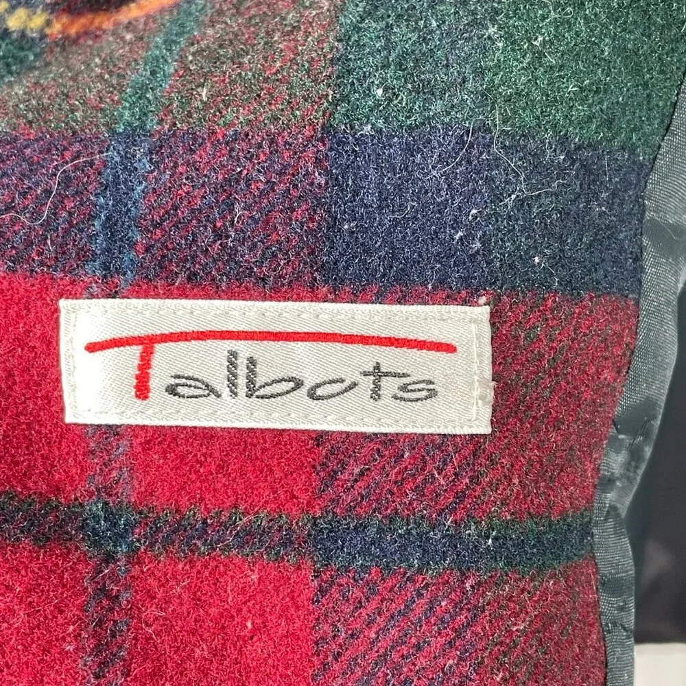 Talbots Plaid Wool Blazer Made USA Vintage Red Green Tartan Size M - Picture 4 of 10